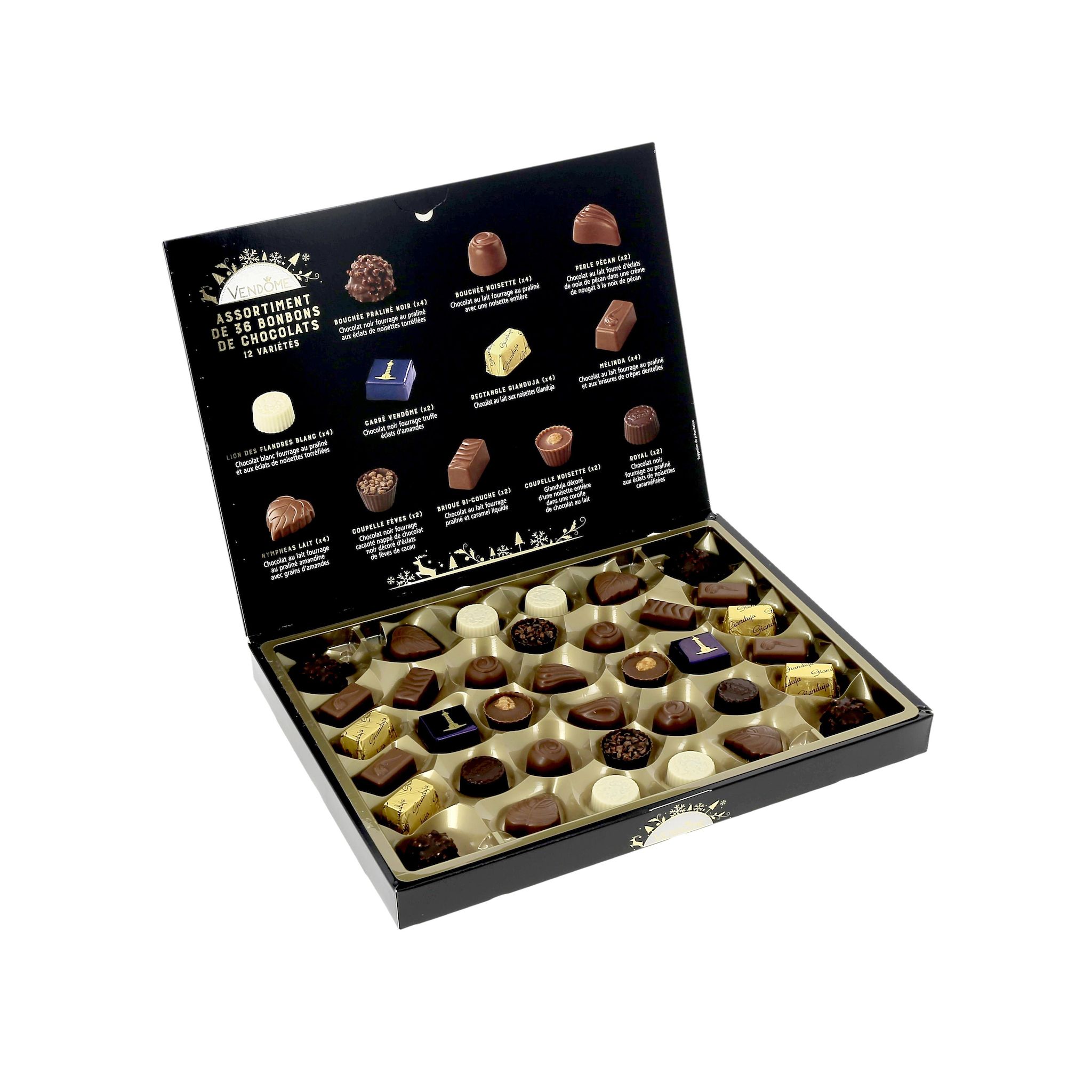 Voir la diapositive 6 : VENDOME Place Vendôme assortiment de chocolats au lait noir et blanc 36 pièces 385g
