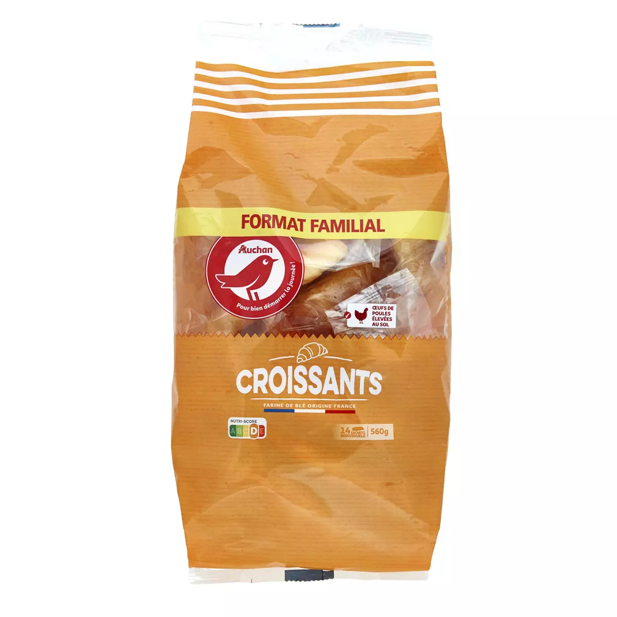 AUCHAN Croissants sachets individuels format familial 14 croissants 560g