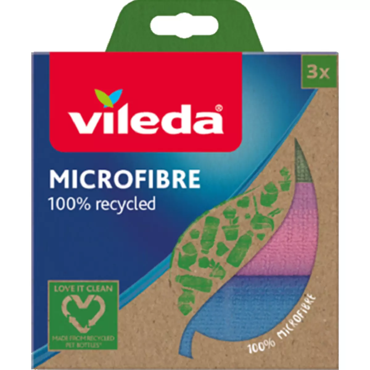 VILEDA Lavette microfibre 100% recyclée 3 lavettes pas cher 