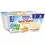 NESTLE P'tits gourmands semoule au lait bio dès 6 mois -50% sucré 4x90g