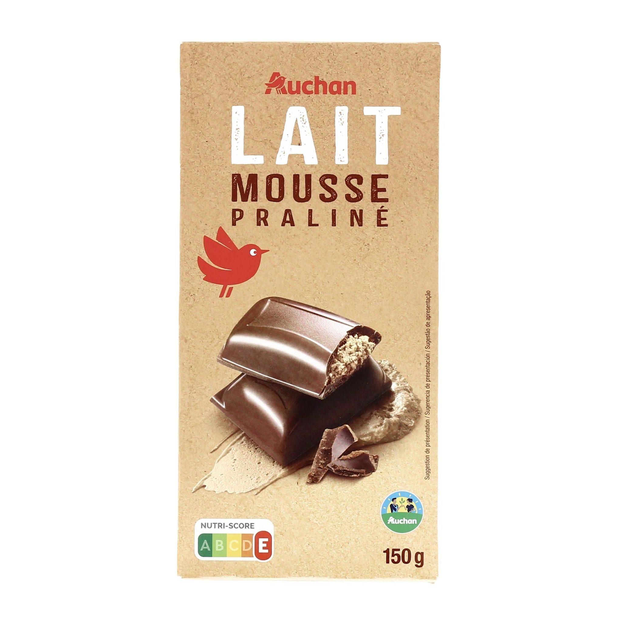 Voir la diapositive 3 : AUCHAN CULTIVONS LE BON Tablette de chocolat au lait fourrée mousse praliné 1 pièce 150g