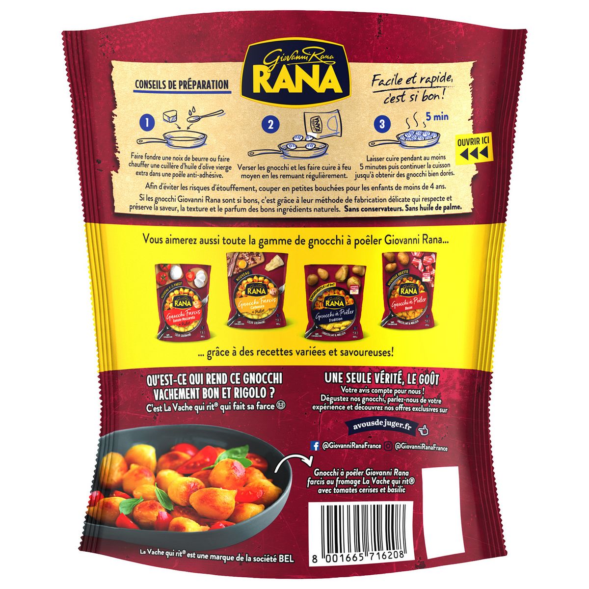 RANA Gnocchi farcis à poêler au fromage la vache qui rit 2 parts 280g