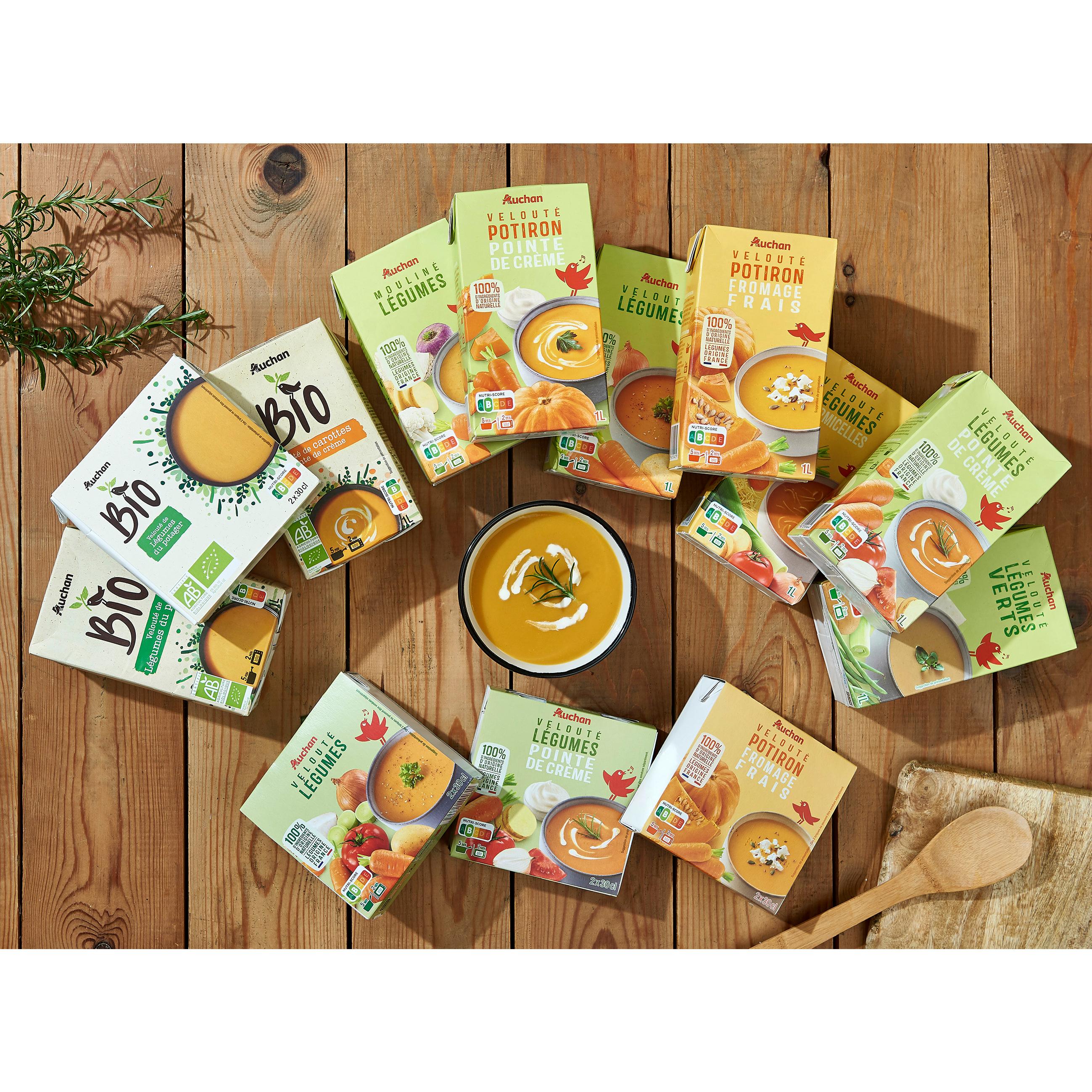 Voir la diapositive 2 : AUCHAN BIO Velouté de légumes du potager 2 personnes 2x30cl