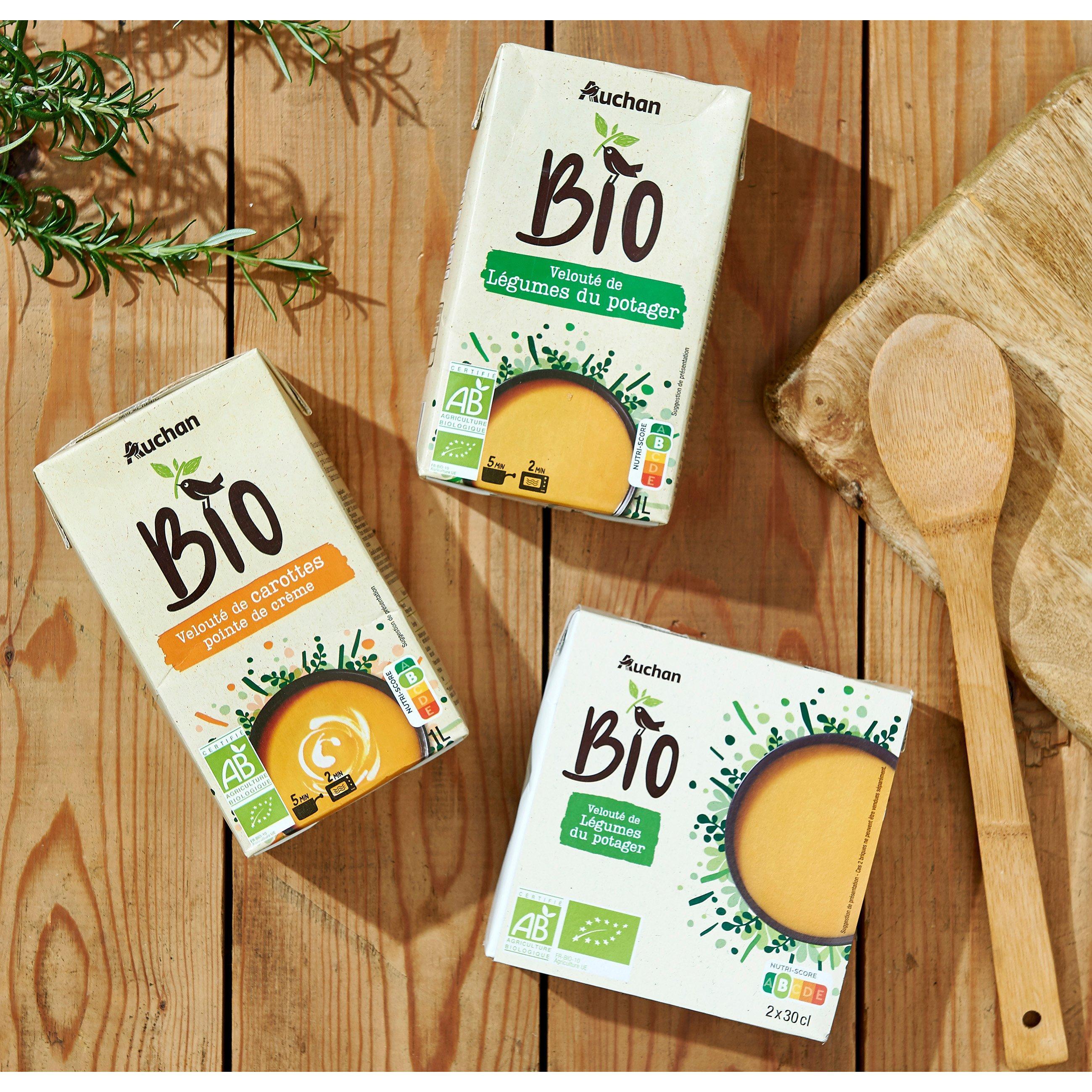 Voir la diapositive 2 : AUCHAN BIO Soupe veloutée de carottes et pointe de crème 4 personnes 1l