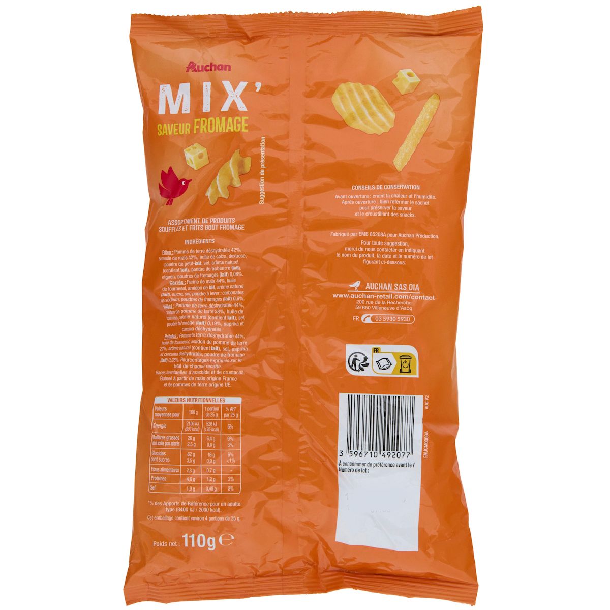 AUCHAN Mix' assortiment de biscuits saveur fromage 110g