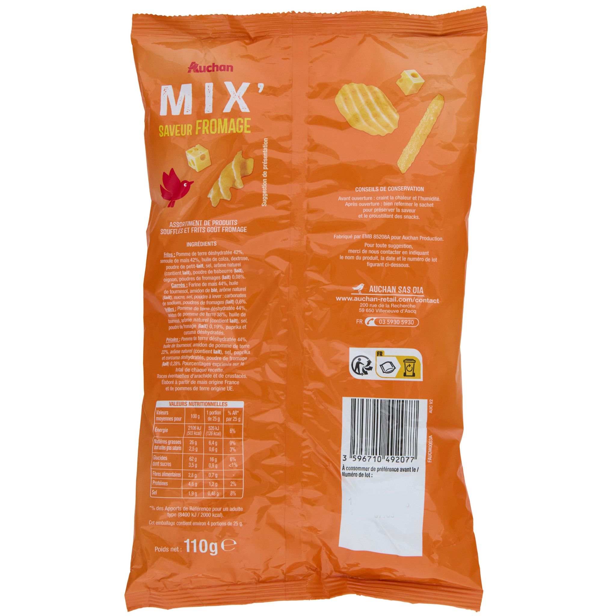 Voir la diapositive 3 : AUCHAN Mix' assortiment de biscuits saveur fromage 110g