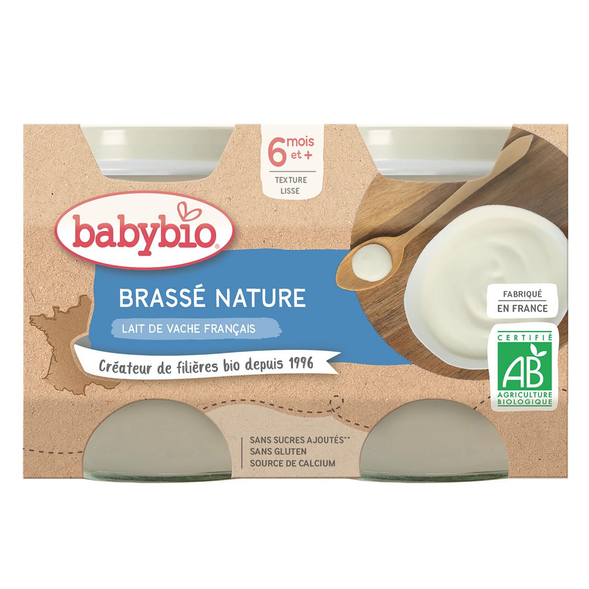 BABYBIO Brassé nature lait de vache bio dès 6 mois 2x130g