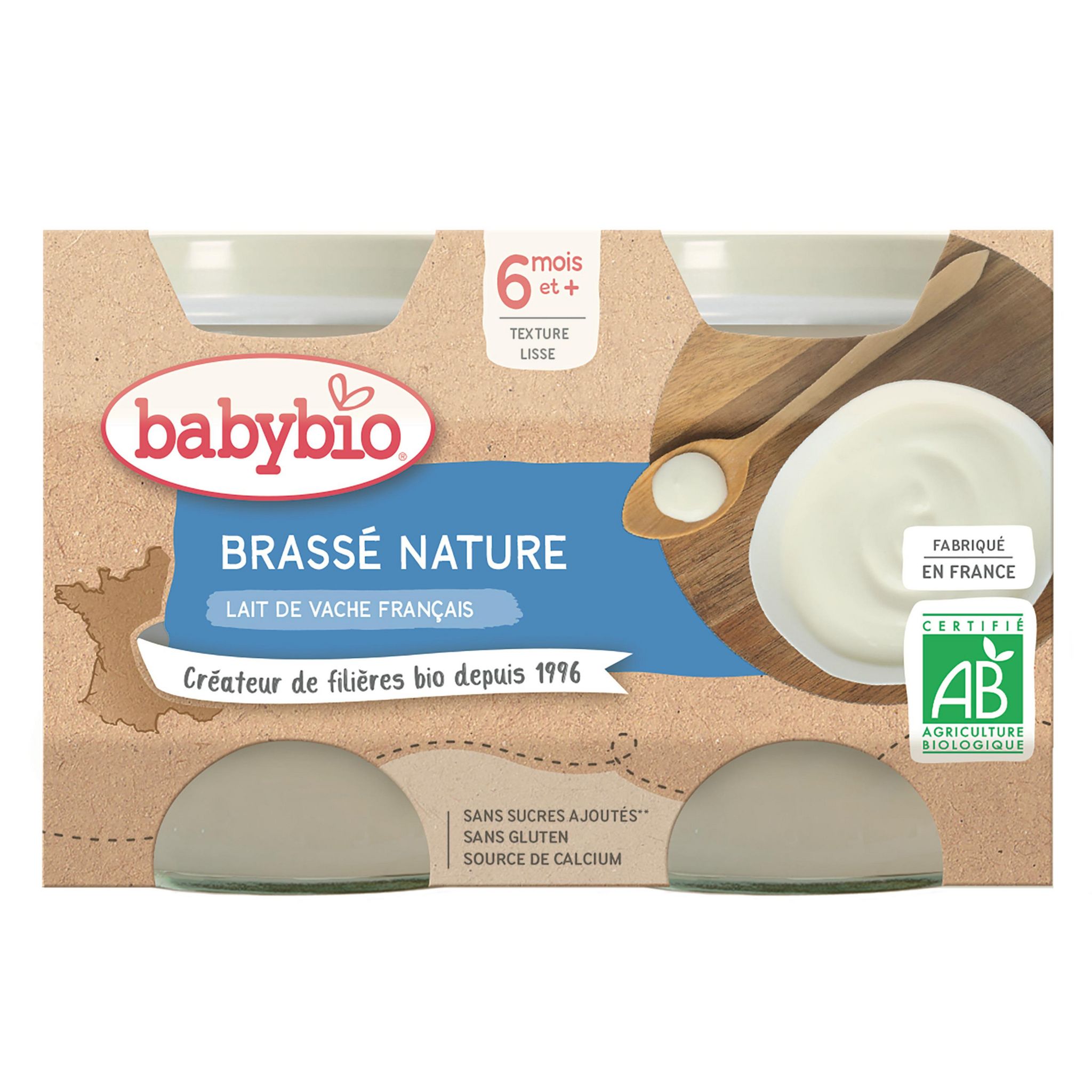 Voir la diapositive 2 : BABYBIO Brassé nature lait de vache bio dès 6 mois 2x130g