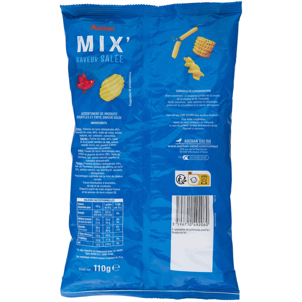 AUCHAN Asssortiment de biscuits saveur salée Mix 110g