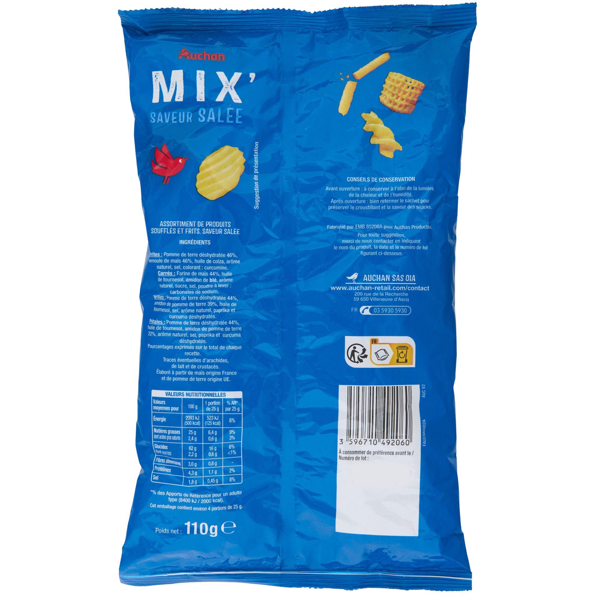 Voir la diapositive 3 : AUCHAN Asssortiment de biscuits saveur salée Mix 110g