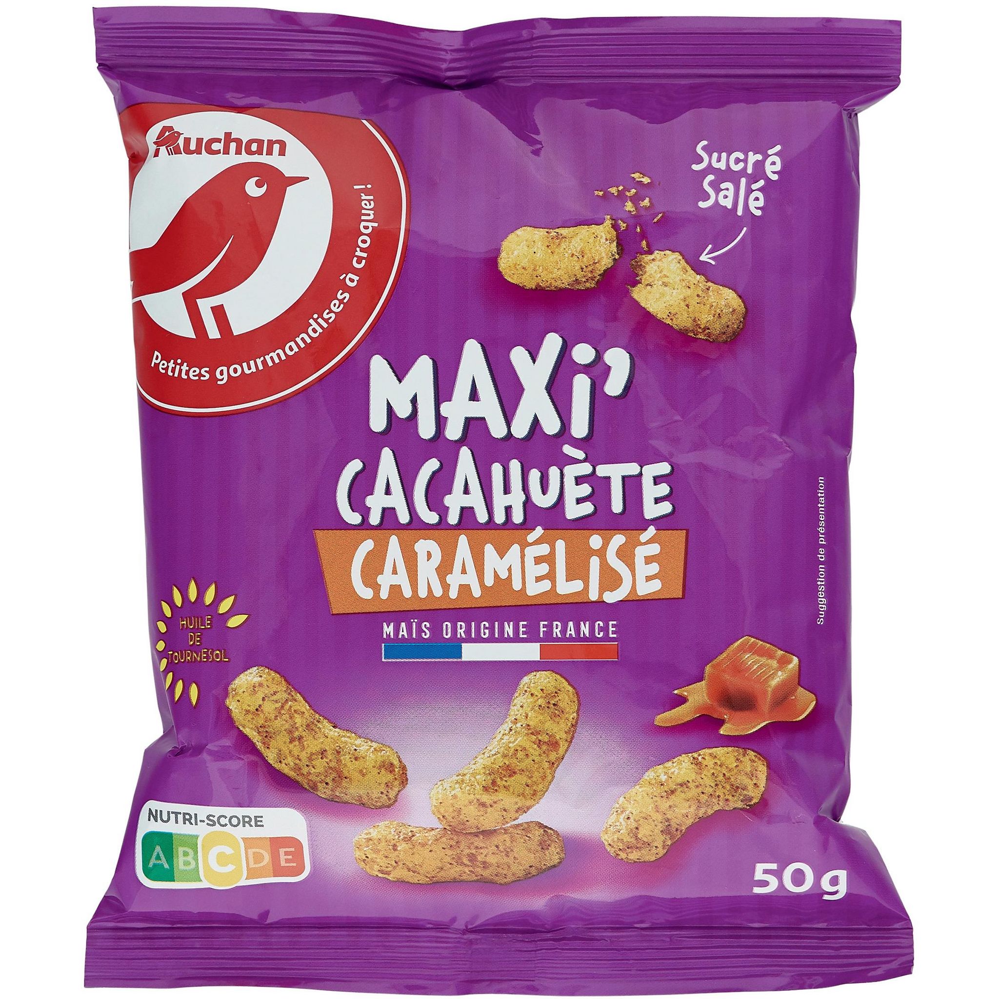 Voir la diapositive 2 : AUCHAN Maxi' cacahuète caramélisé 50g