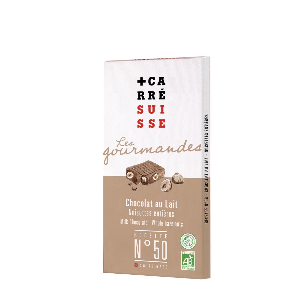 CARRE SUISSE Tablette de chocolat au lait bio noisettes entières Les Gourmandes 1 pièce 100g