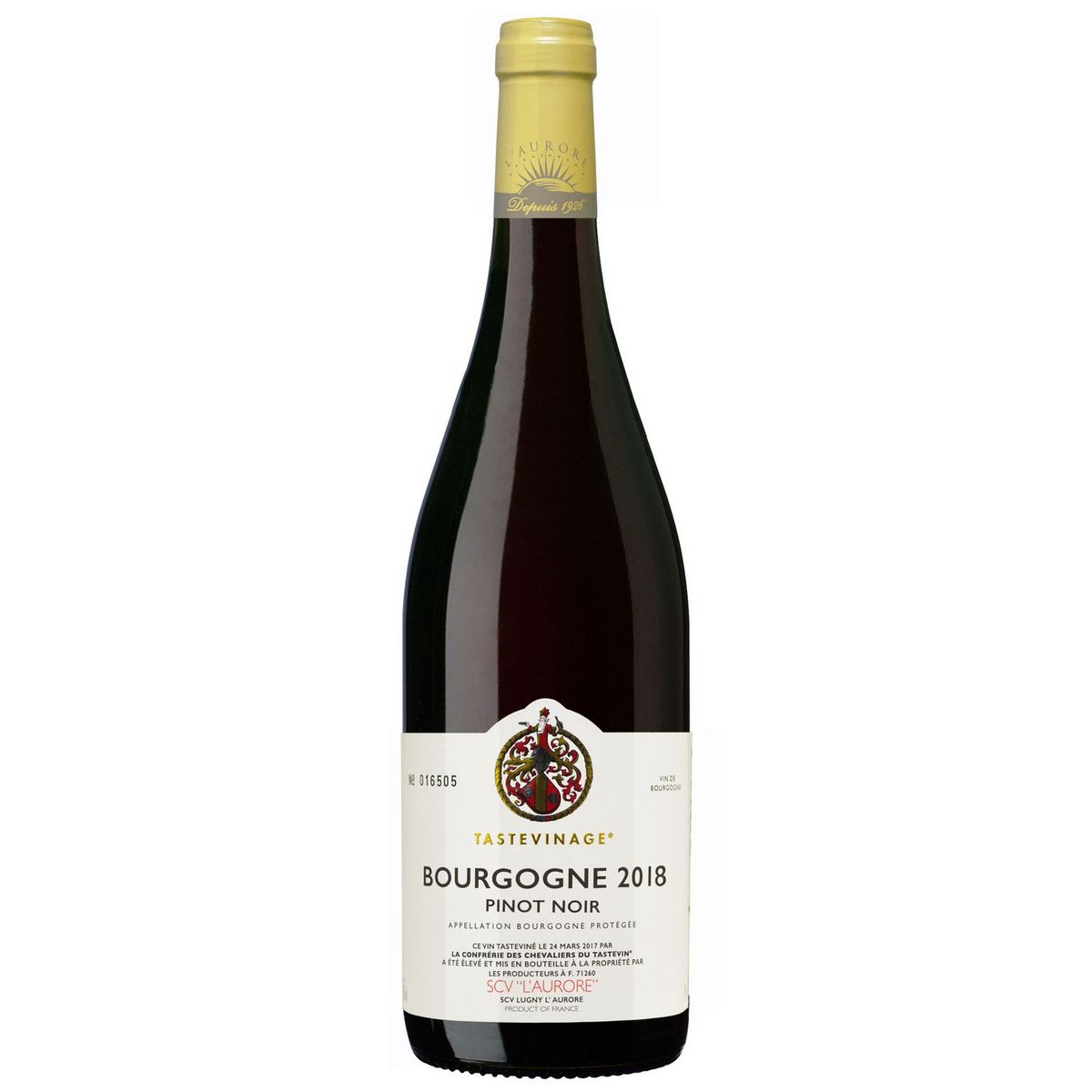 Vin rouge AOP Bourgogne Pinot Noir Tastevinage l'Aurore 75cl