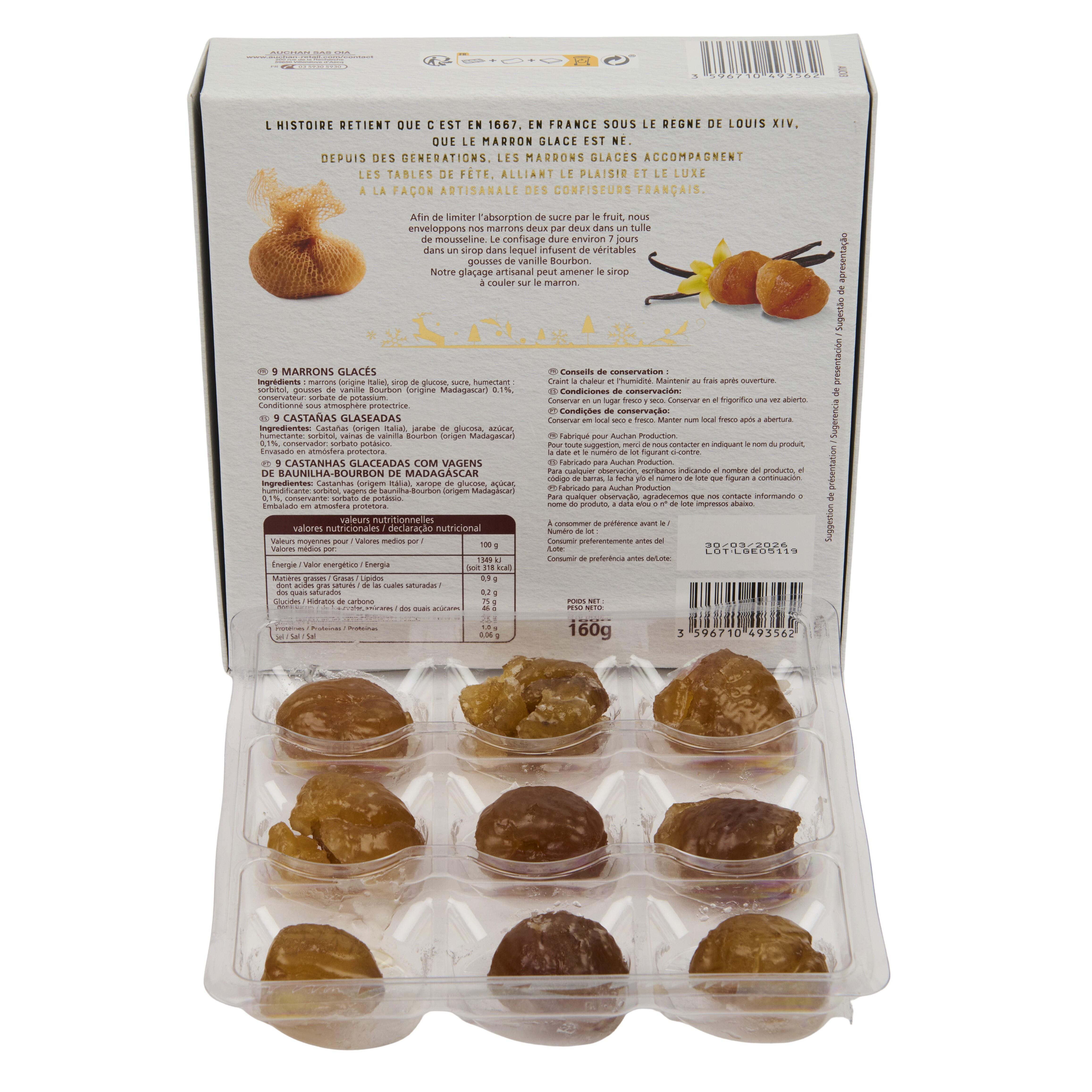 Voir la diapositive 3 : VENDOME Marrons entiers glacés à la vanille de Madagascar 9 pièces 160g