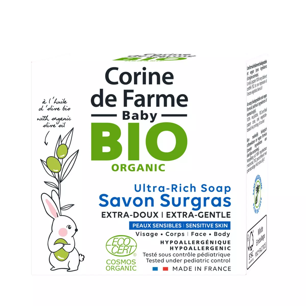 CORINE DE FARME Baby bio savon surgras extra-doux hypoallergénique peaux sensibles 100g