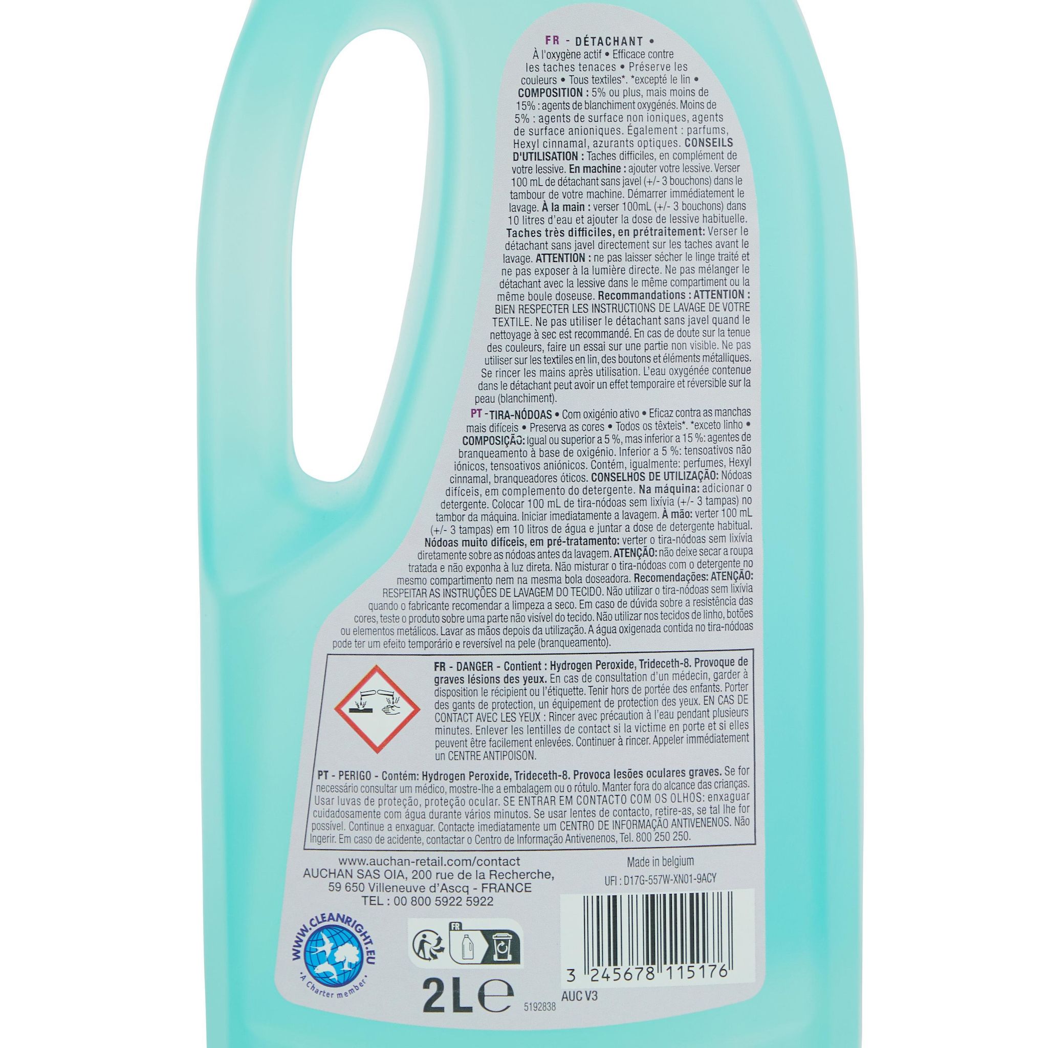 Voir la diapositive 3 : AUCHAN Détachant liquide activ'clean à l'oxygène actif 2l