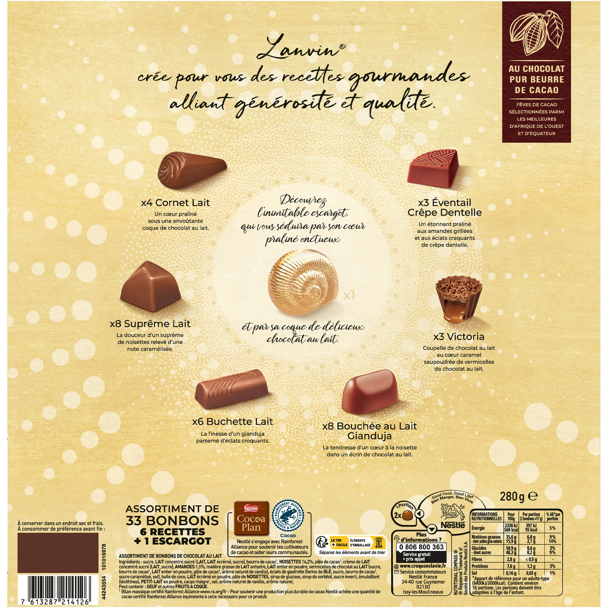 Voir la diapositive 2 : NESTLE Assortiment de chocolats au lait 33 pièces 280g