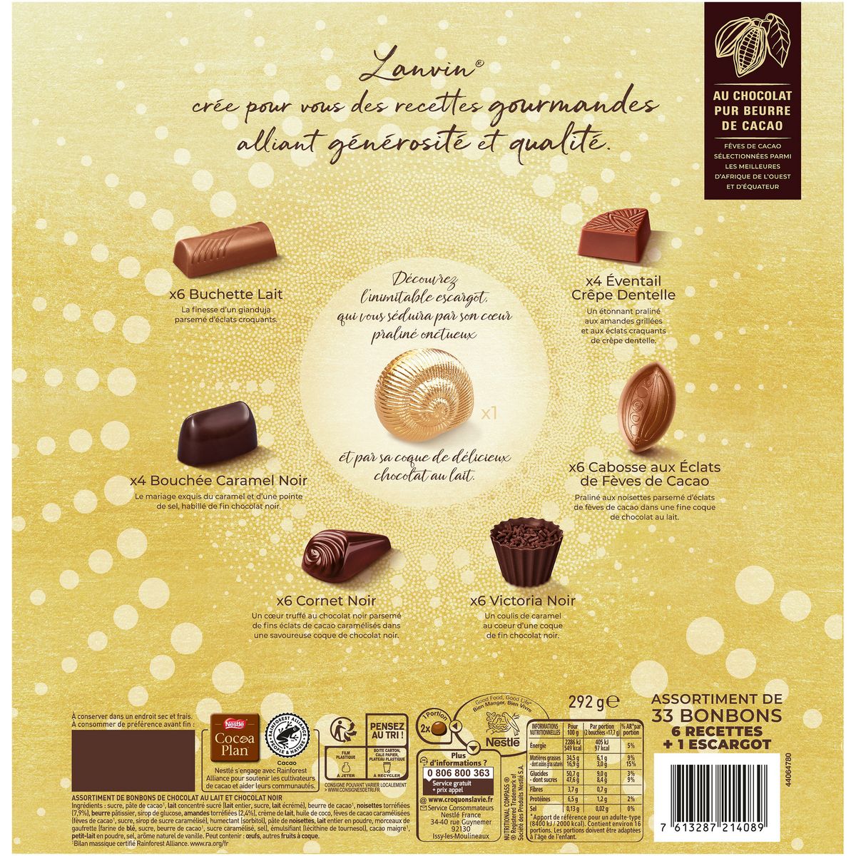 NESTLE Lanvin assortiment de chocolats au lait et chocolats noirs 292g