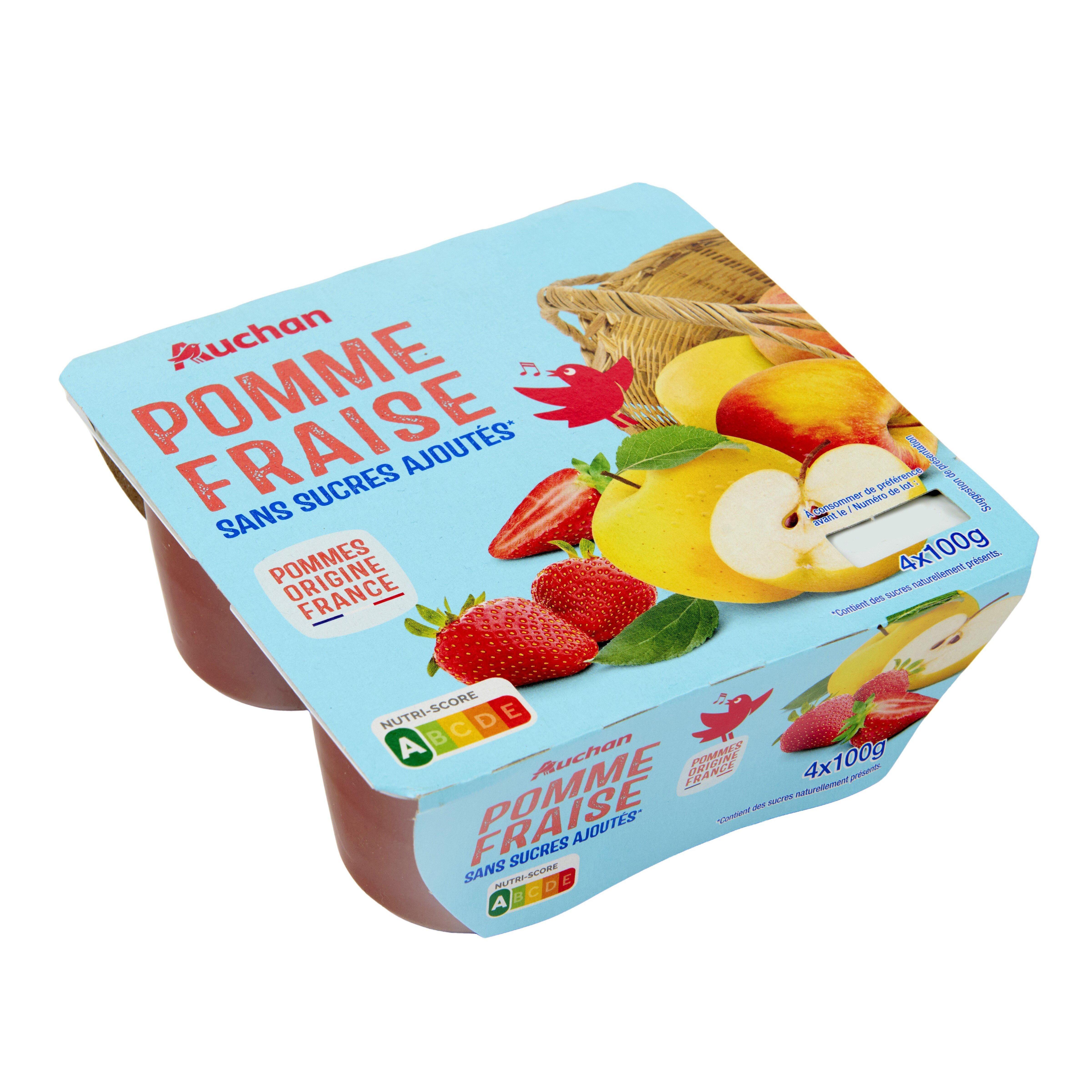 Voir la diapositive 2 : AUCHAN Coupelles pomme fraisse sans sucres ajoutés 4x100g