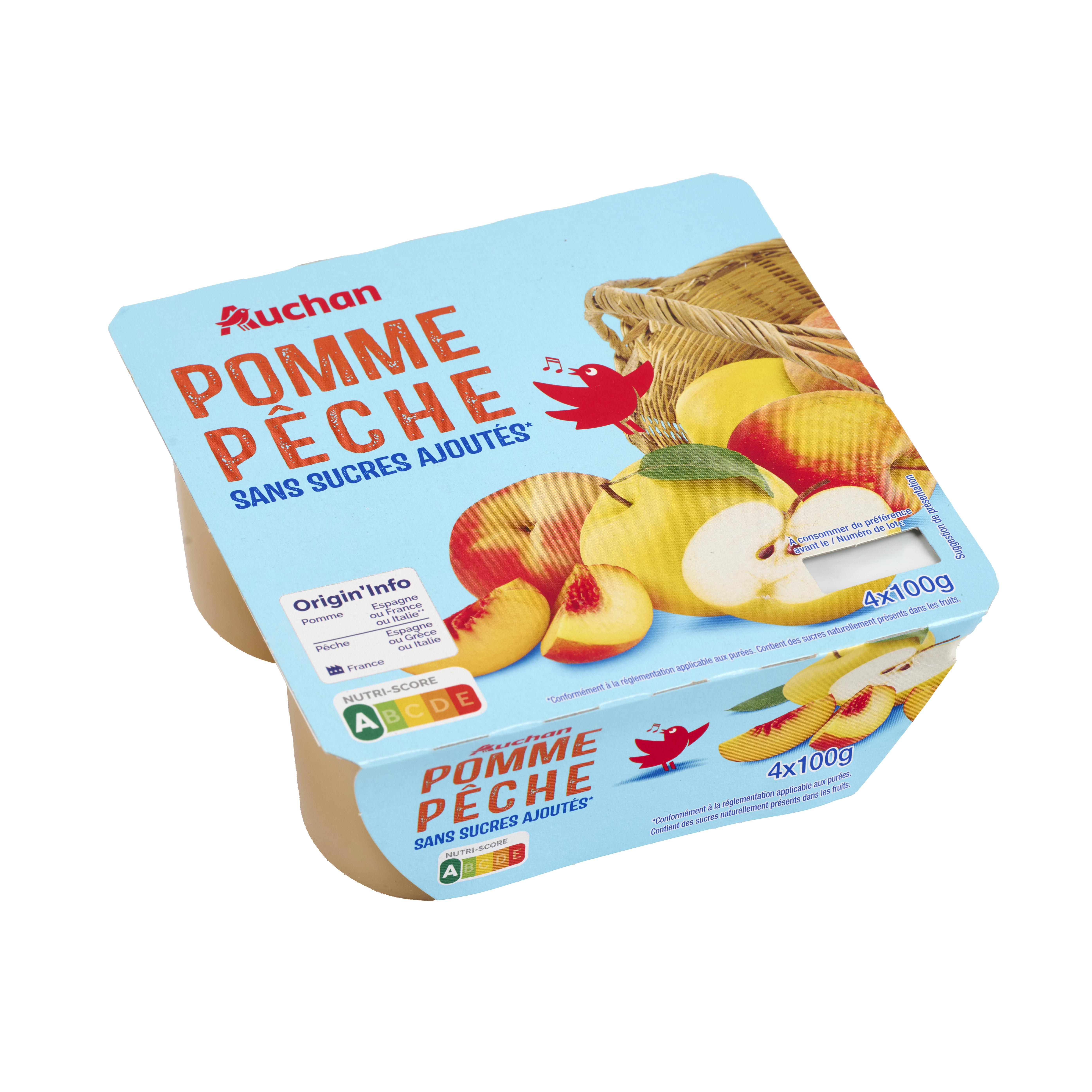 Voir la diapositive 3 : AUCHAN Coupelles spécialité pomme pêche sans sucres ajoutés 4x100g