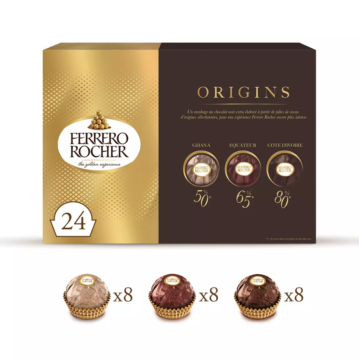 FERRERO Rocher Origins assortiment de bouchées au chocolat noir 24 pièces 300g