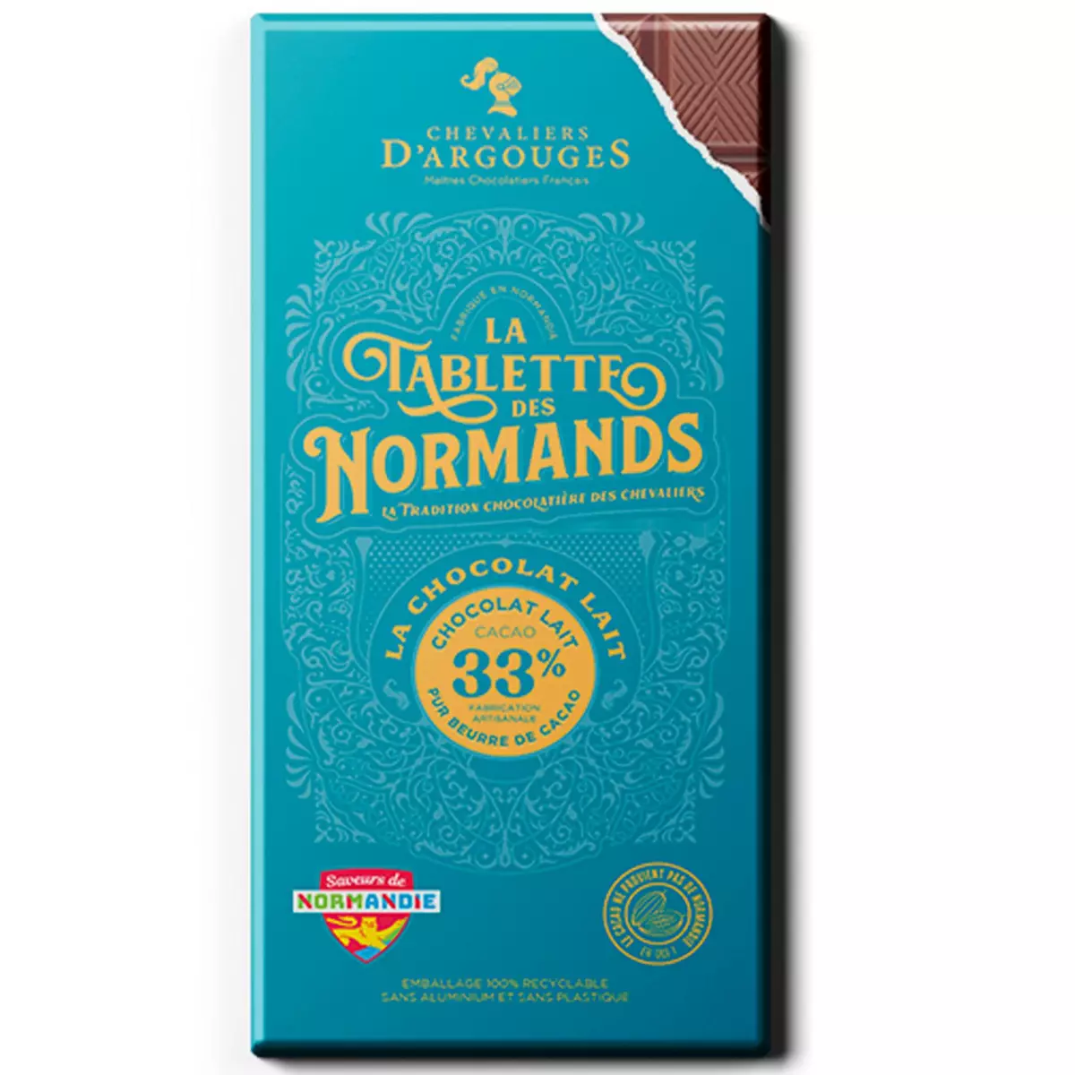 CHEVALIERS D'ARGOUGES Tablette des Normands au chocolat au lait cacao 33% 1 pièce 100g