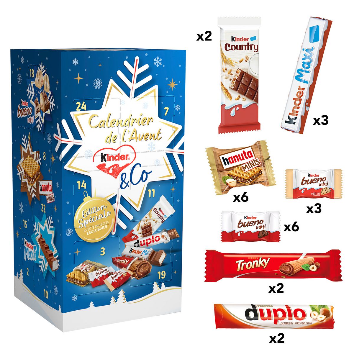 KINDER & Co Calendrier de l'Avent chocolats et biscuits 24 pièces 295g