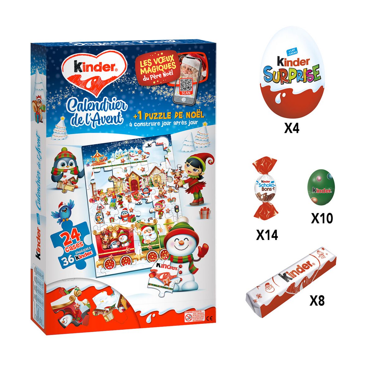 KINDER Calendrier de l'Avent puzzle et assortiment de chocolats 24 pièces 311g