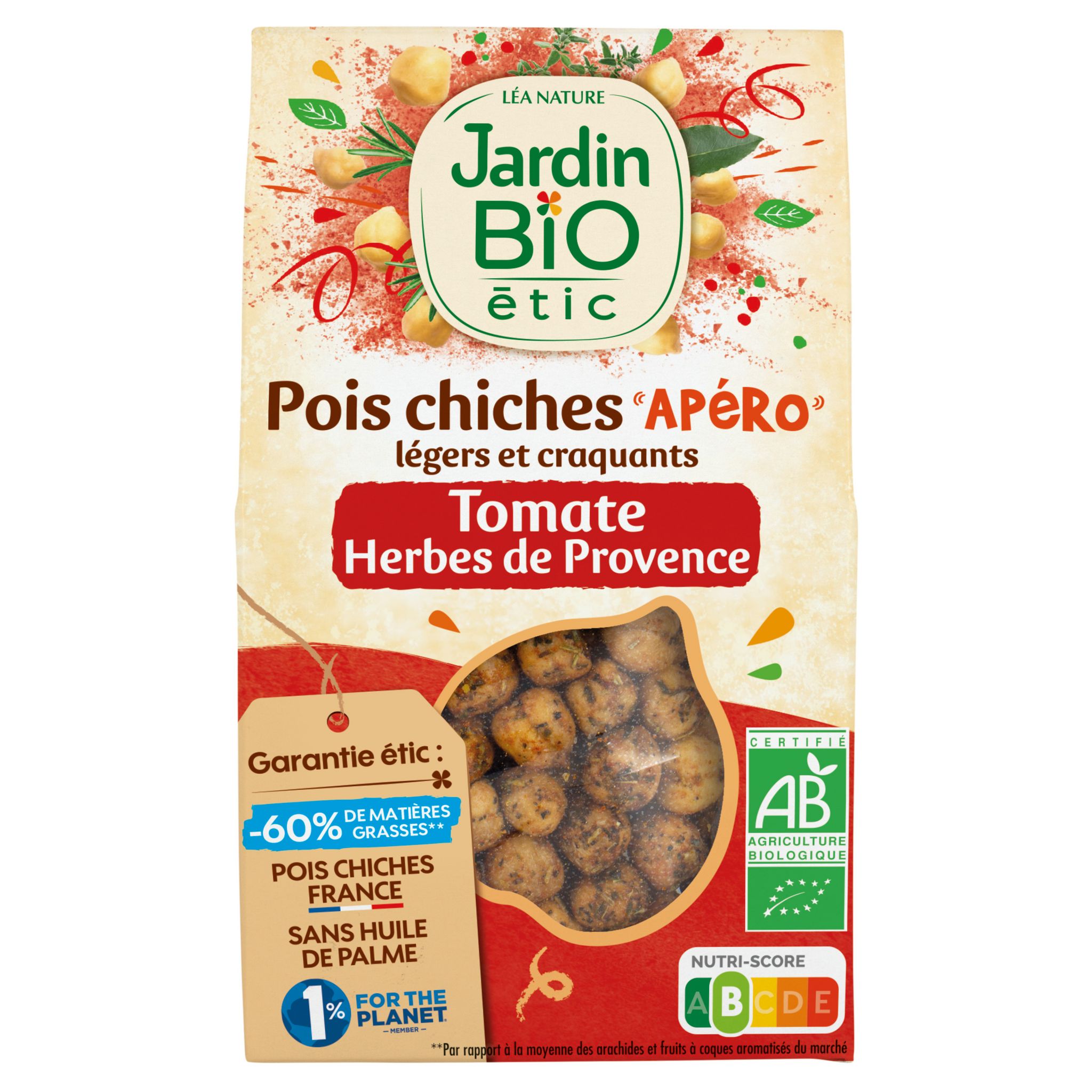 JARDIN BIO ETIC Pois chiches apéro légers et craquants à la tomate et herbes de Provence 80g