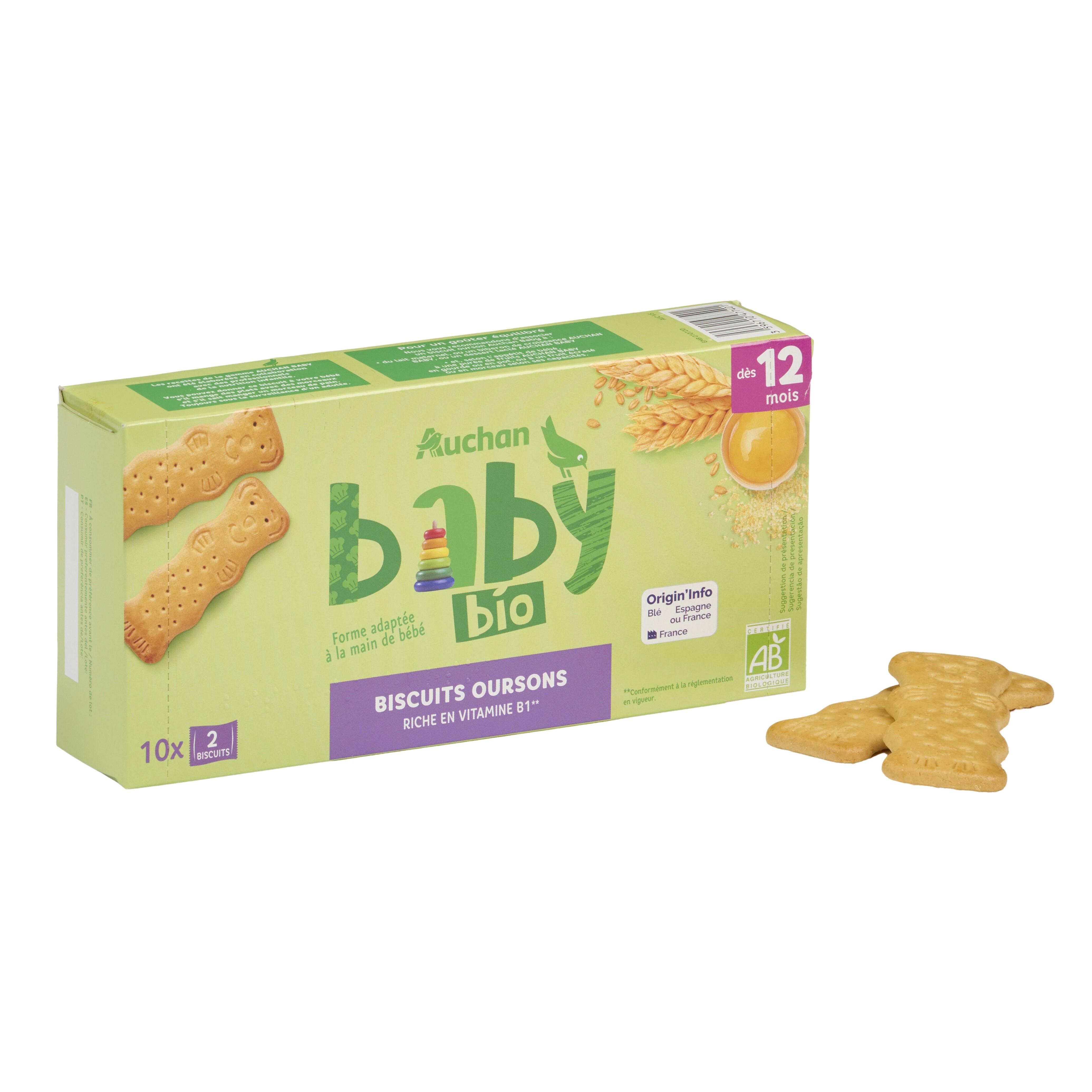 Voir la diapositive 5 : AUCHAN BABY BIO Mon petit goûter biscuits bio dès 12 mois 10x2 biscuits 150g