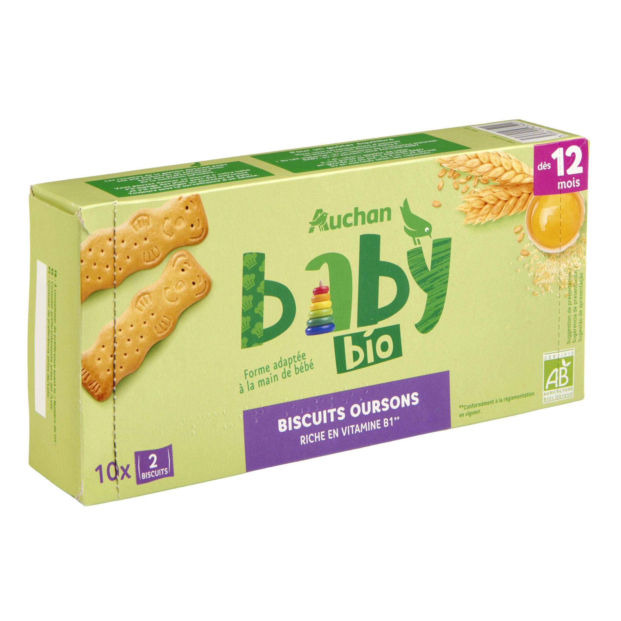 Voir la diapositive 5 : AUCHAN BABY BIO Mon petit goûter biscuits bio dès 12 mois 10x2 biscuits 150g