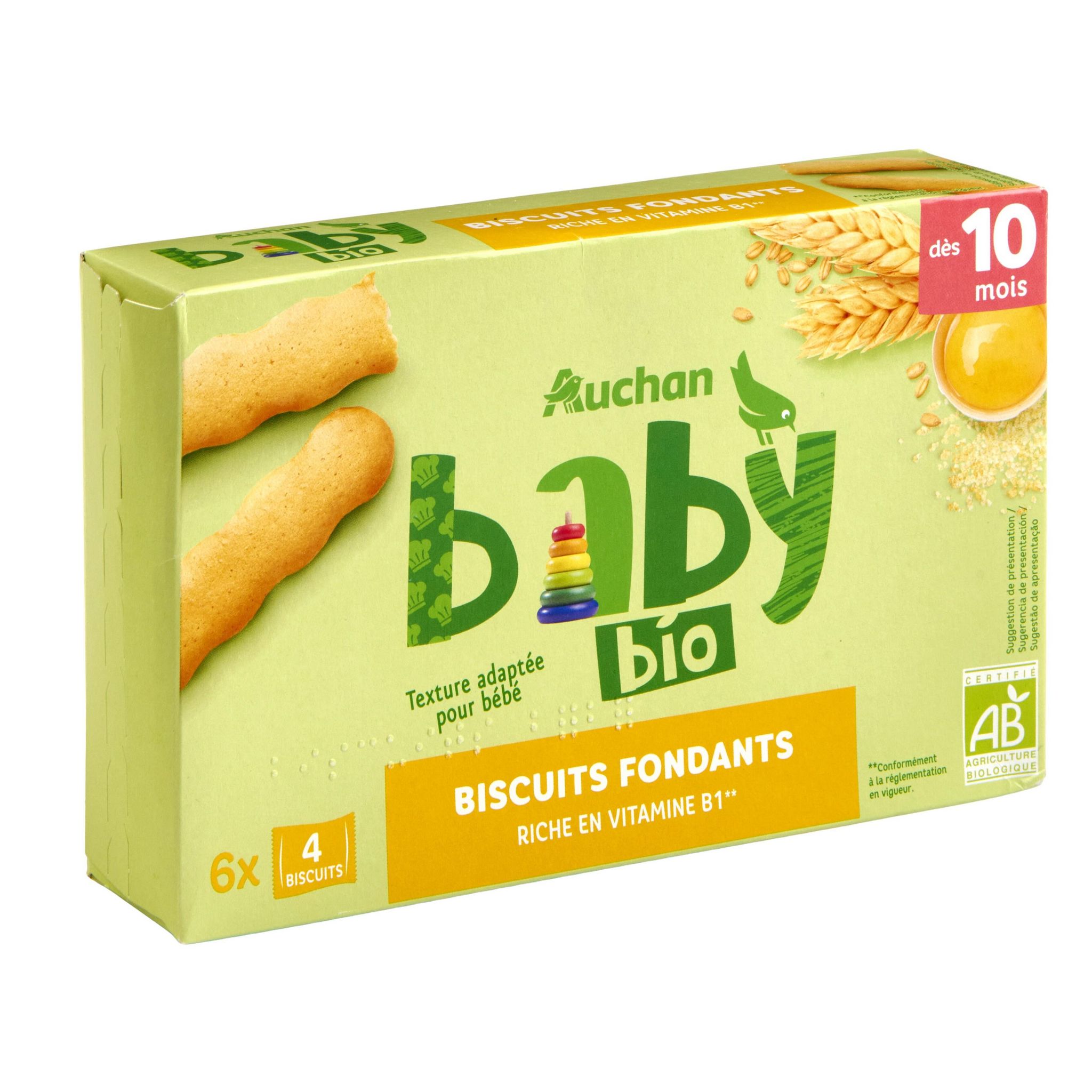 Voir la diapositive 2 : AUCHAN BABY BIO Biscuits fondants dès 10 mois 6x4 biscuits 120g