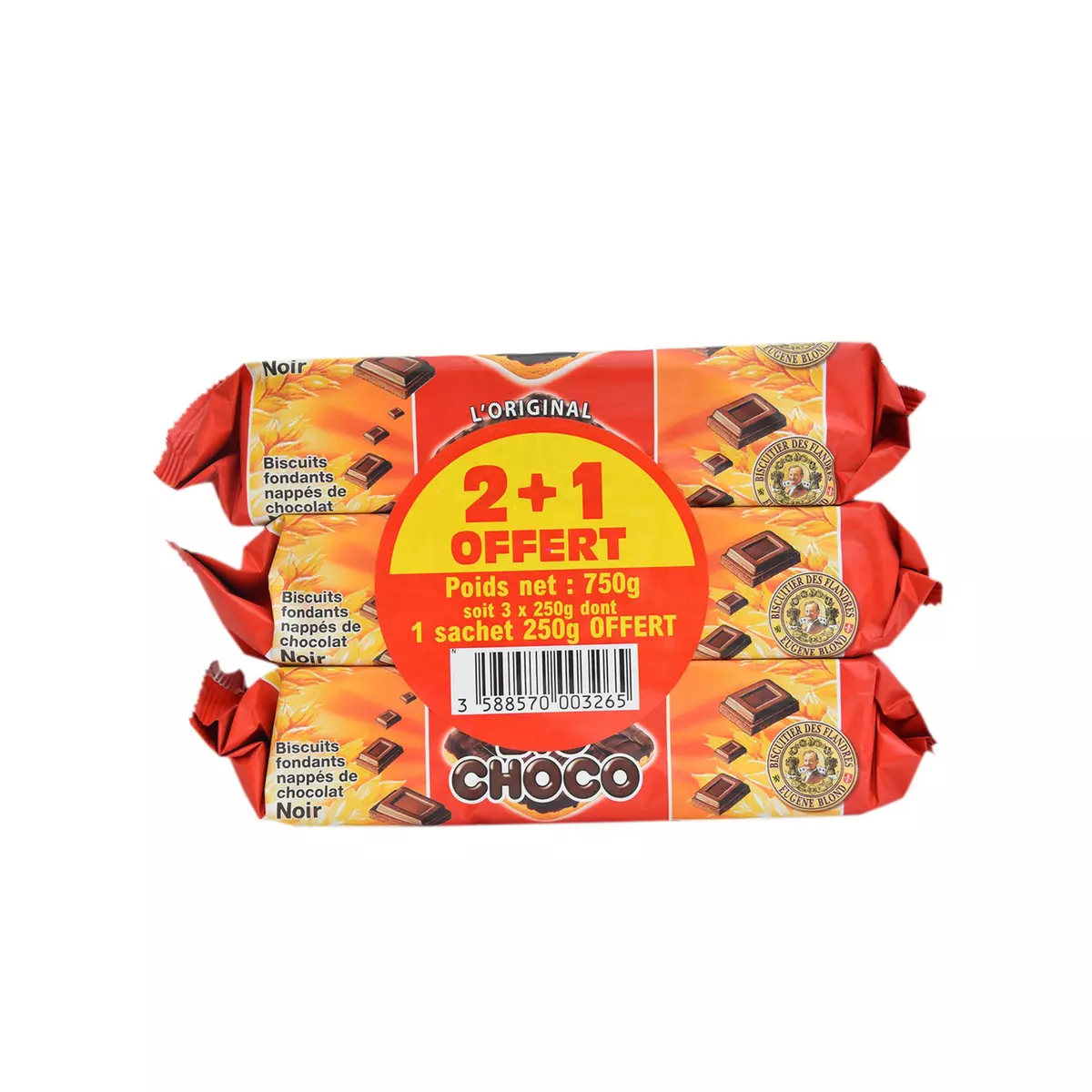 BIG CHOCO Biscuits fondants nappés de chocolat noir 2+1 offert 3x250g