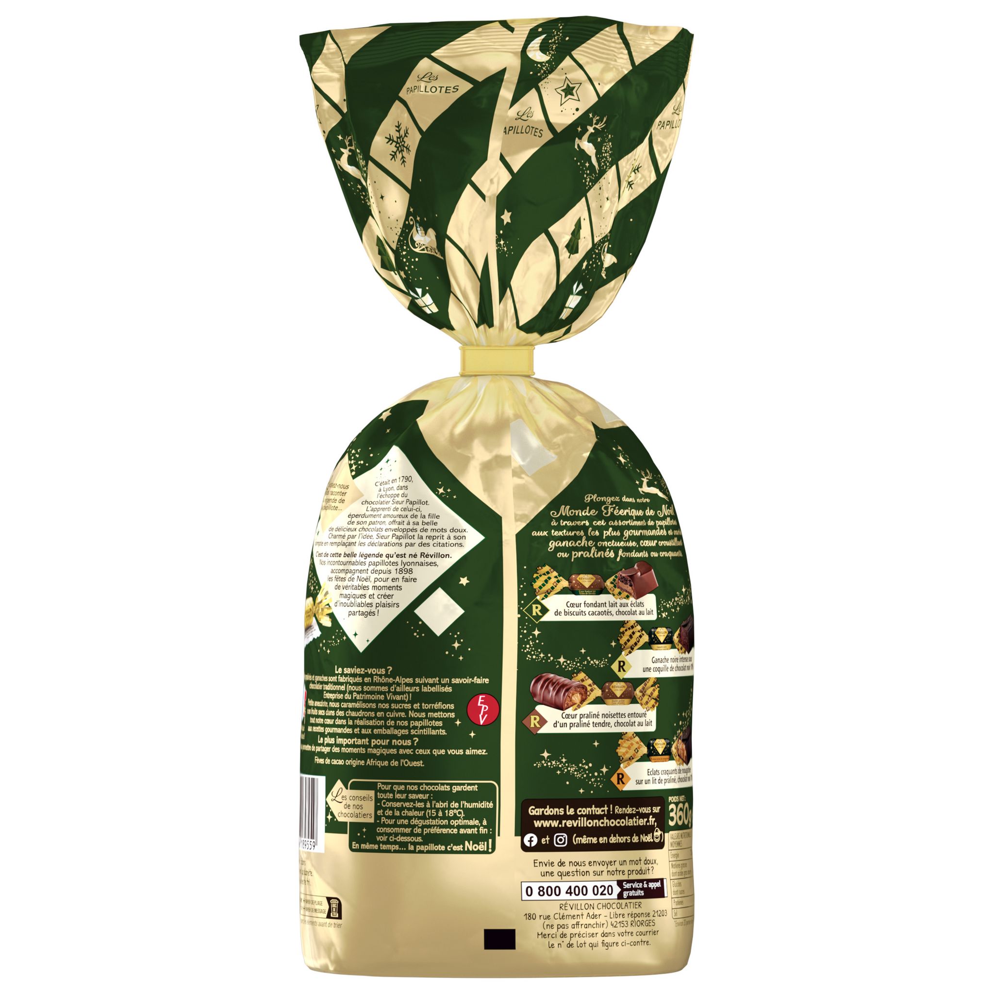 Voir la diapositive 2 : REVILLON CHOCOLATIER Les Papillotes Féeriques assortiment de chocolats noir 70% et au lait 360g