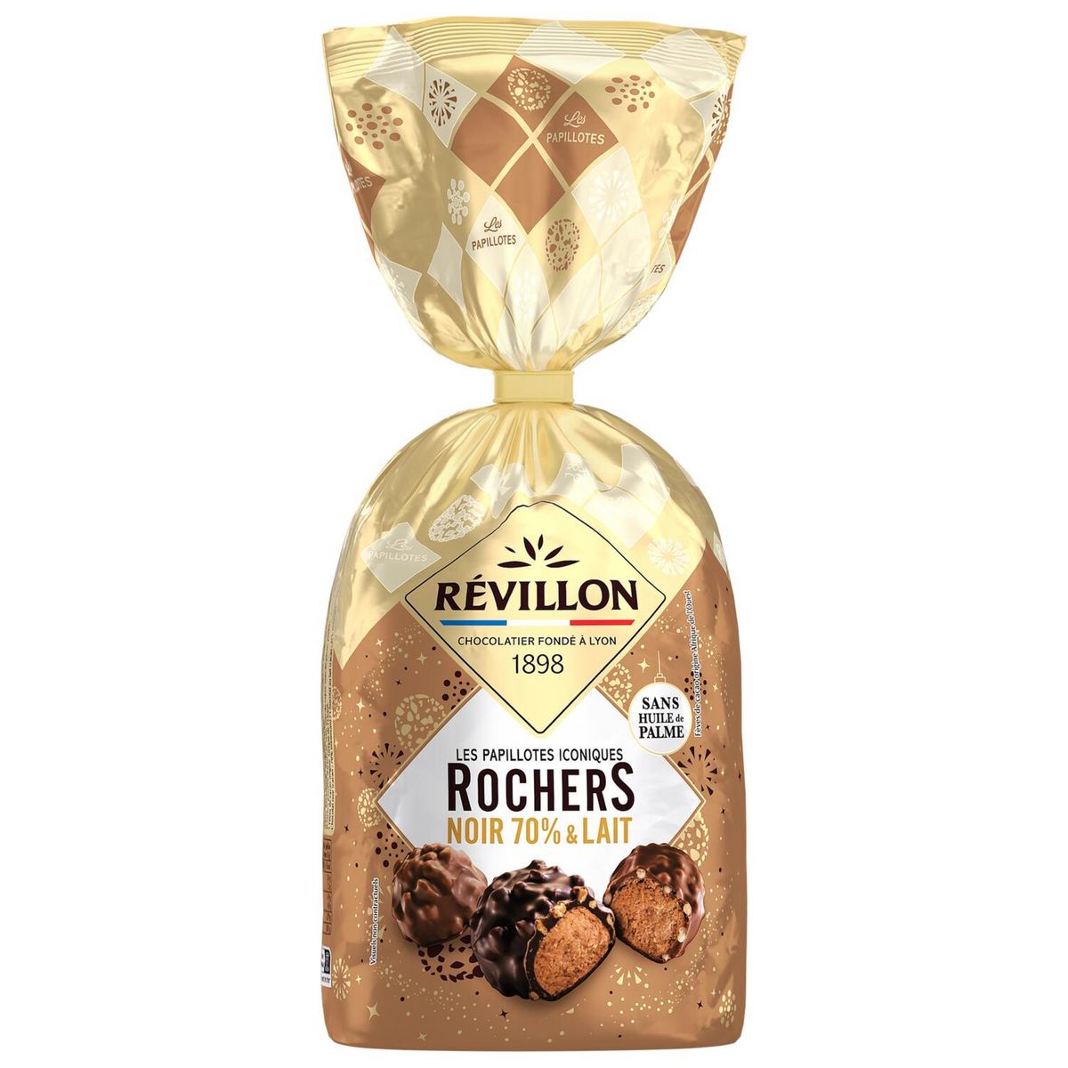 REVILLON CHOCOLATIER Les Papillotes Iconiques assortiment de rochers au chocolat au lait et noir 70% environ 32 rochers 370g