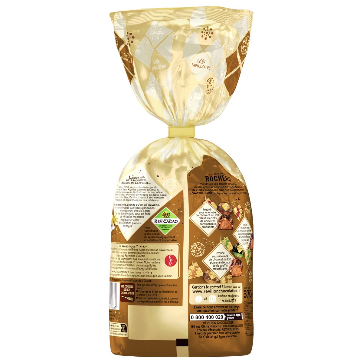 REVILLON CHOCOLATIER Les Papillotes Iconiques assortiment de rochers au chocolat au lait et noir 70% environ 32 rochers 370g