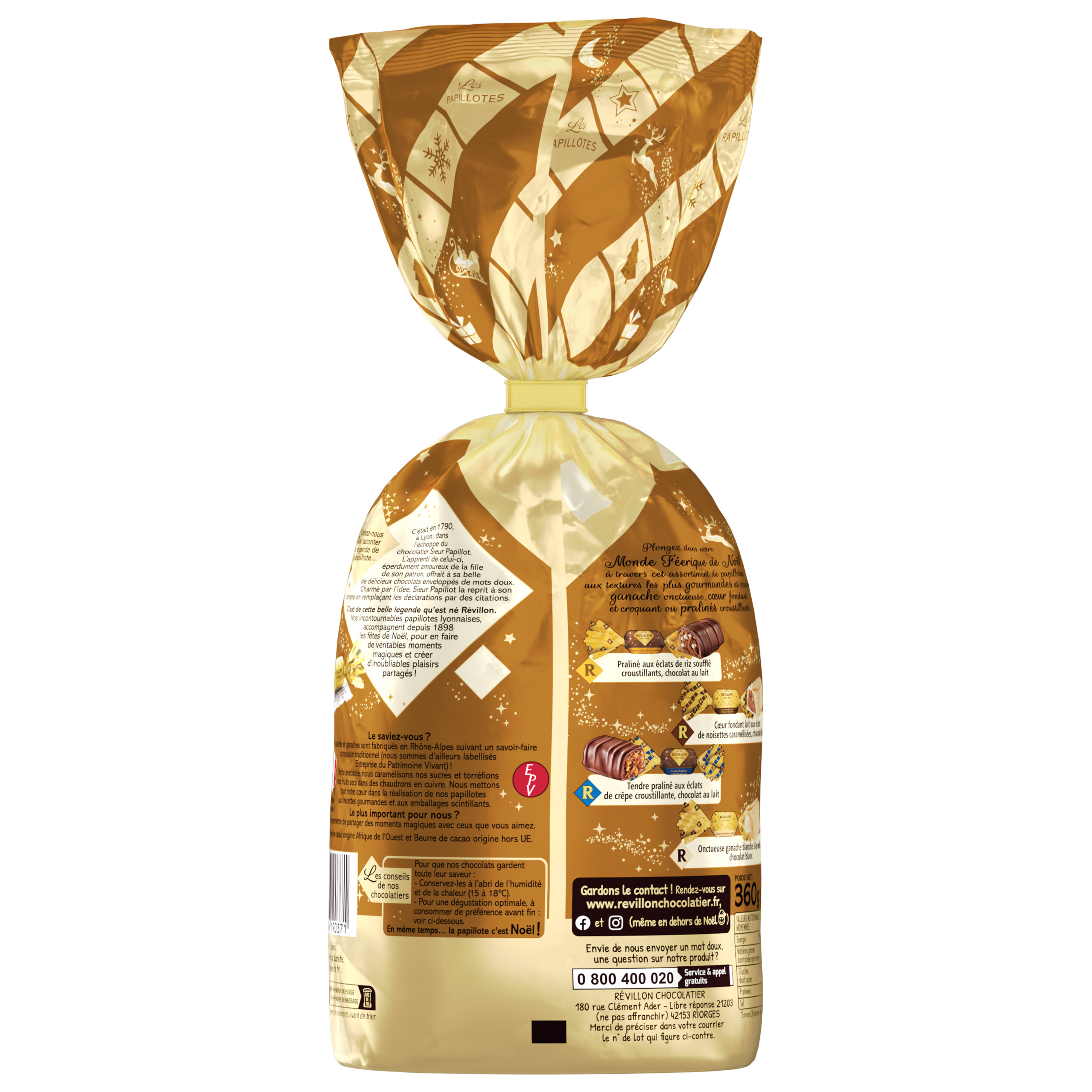 Voir la diapositive 2 : REVILLON CHOCOLATIER Les Papillotes Féeriques assortiment de chocolats au lait et blanc 360g