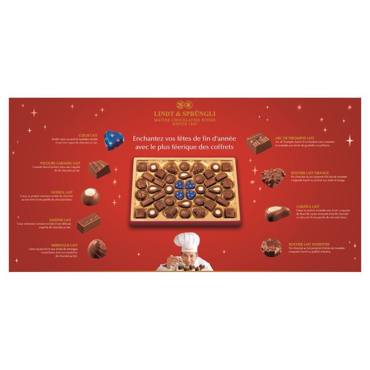 Voir la diapositive 2 : LINDT Champs-Elysées boîte assortiment de bouchées au chocolat au lait 44 pièces 482g
