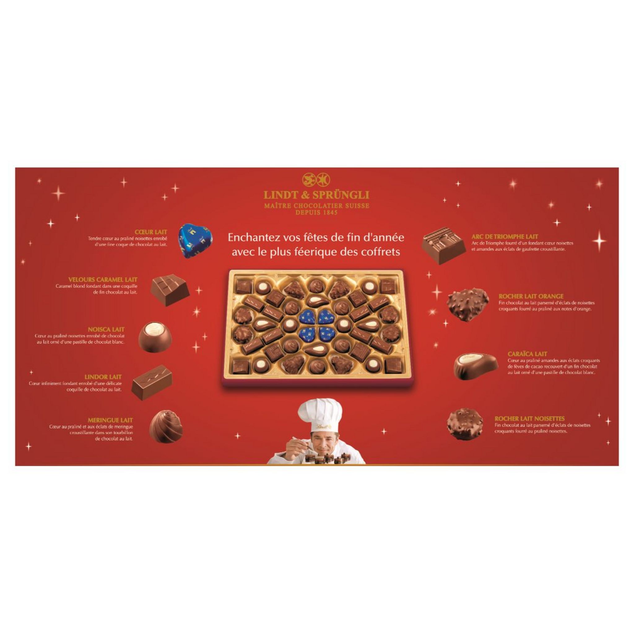 Voir la diapositive 2 : LINDT Champs-Elysées boîte assortiment de bouchées au chocolat au lait 44 pièces 482g