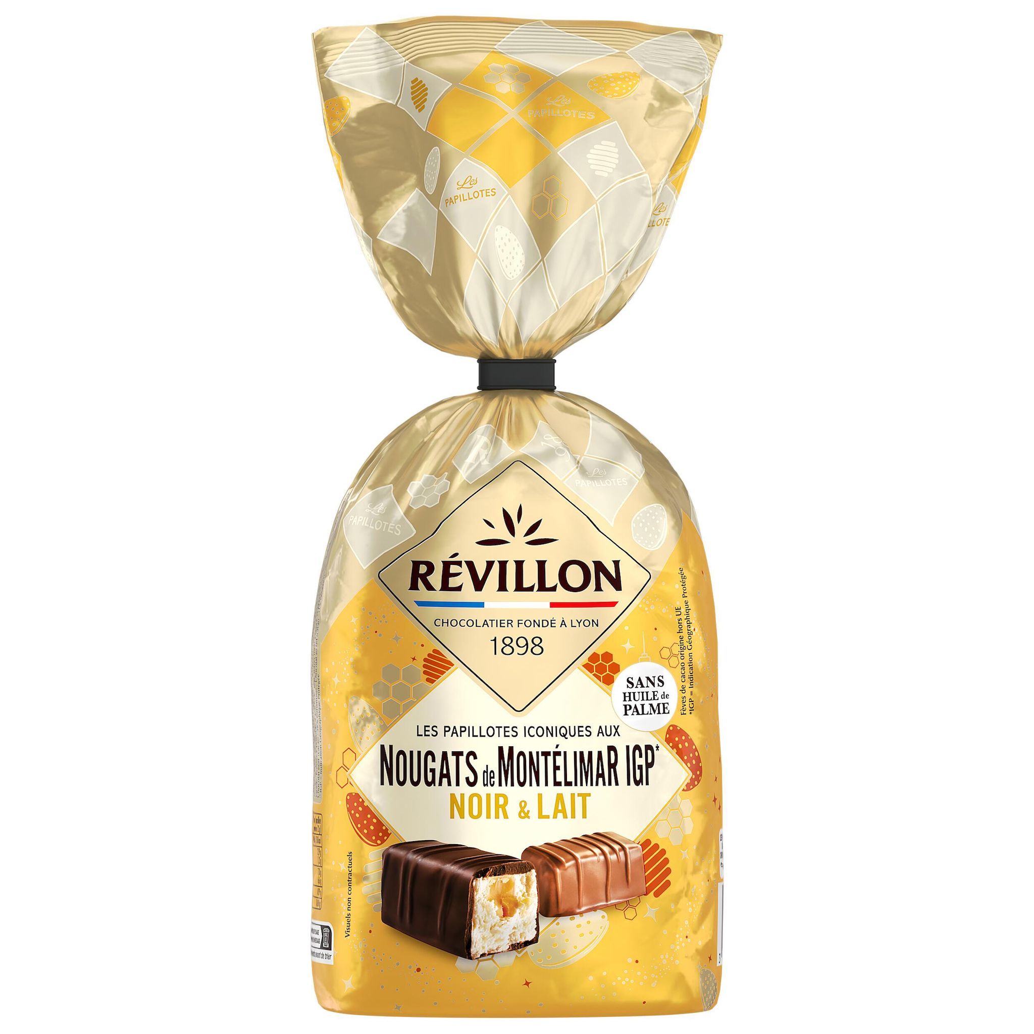 REVILLON CHOCOLATIER Assortiment de bonbons de chocolat noir et au lait fourrés au nougat de Montélimar 300g