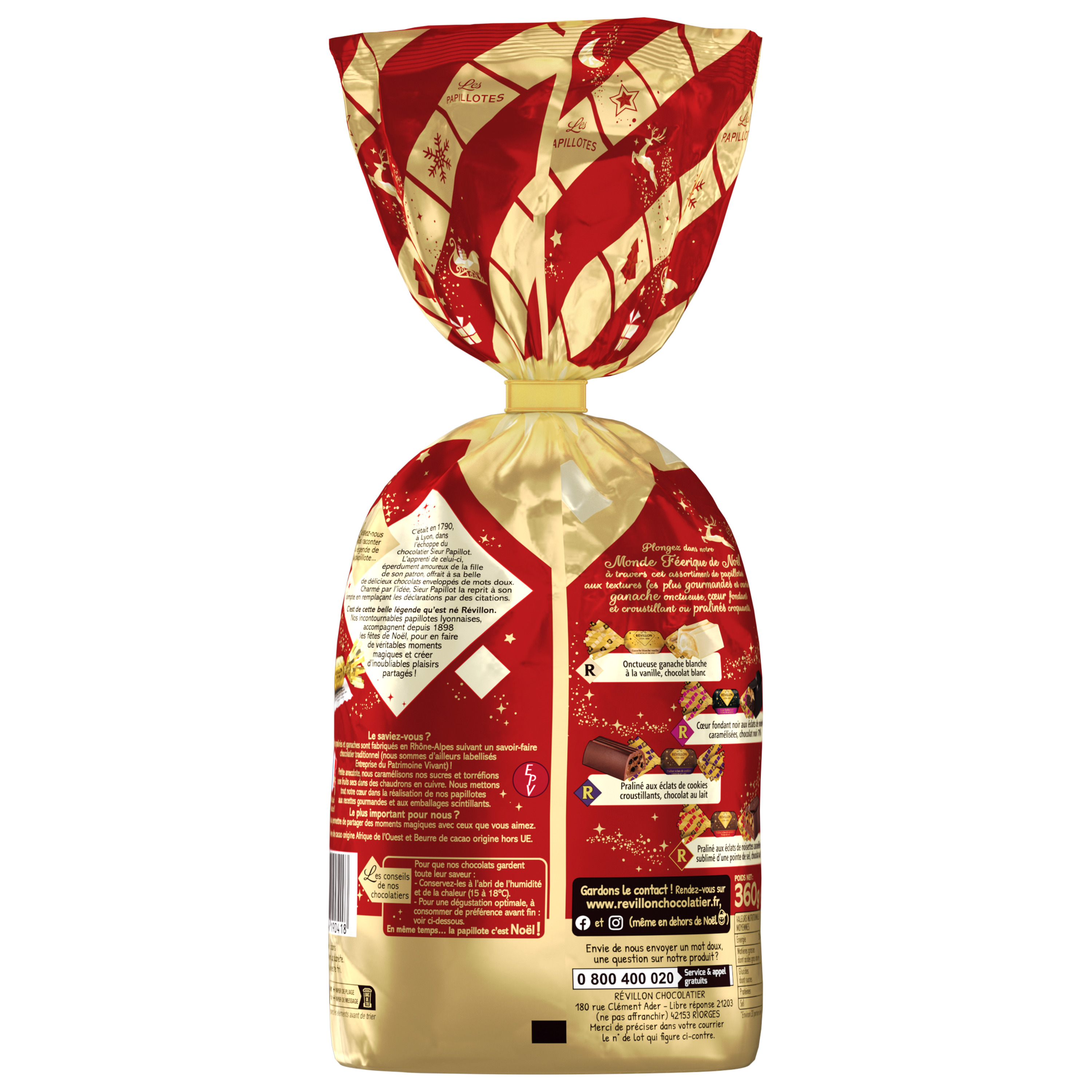 Voir la diapositive 2 : REVILLON CHOCOLATIER Les Papillotes Féeriques au chocolat noir 70% lait et blanc 360g