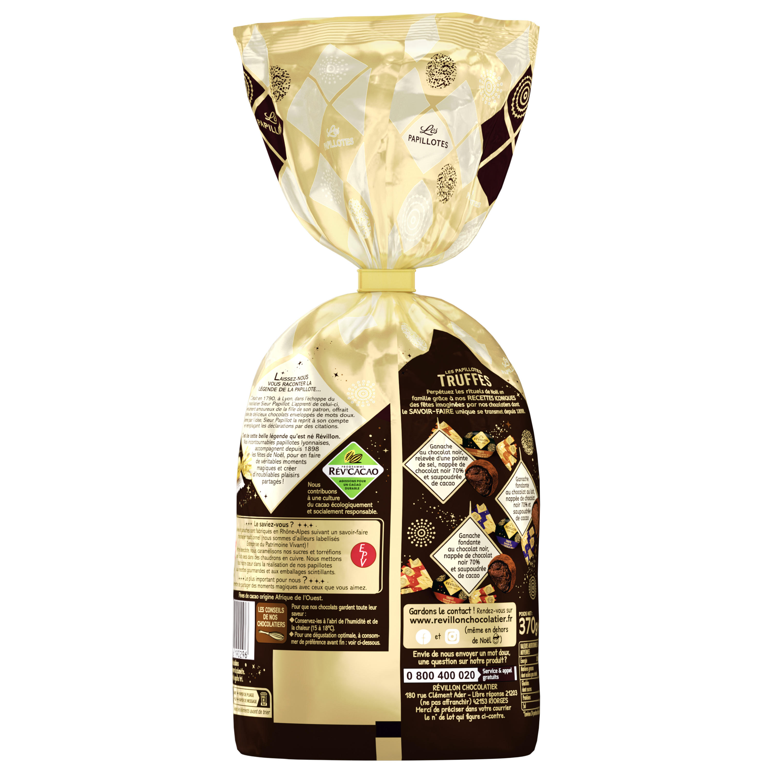 Voir la diapositive 2 : REVILLON CHOCOLATIER Les Papillotes à la truffe 70% noir 370g