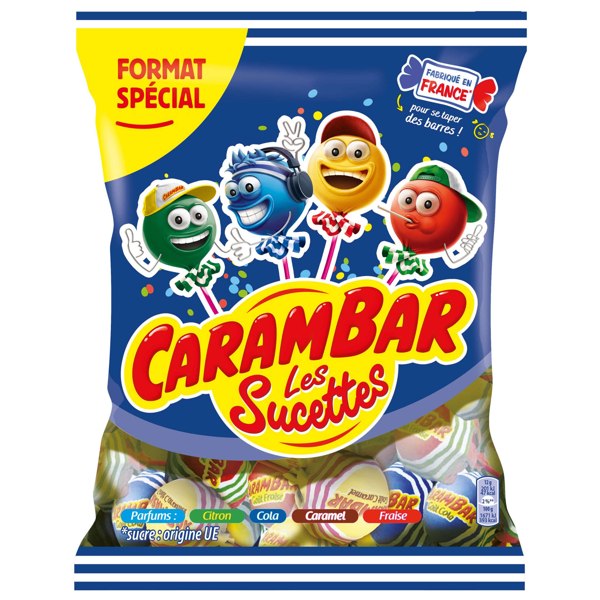 Voir la diapositive 2 : CARAMBAR Sucettes goût citron cola caramel fraise 204g