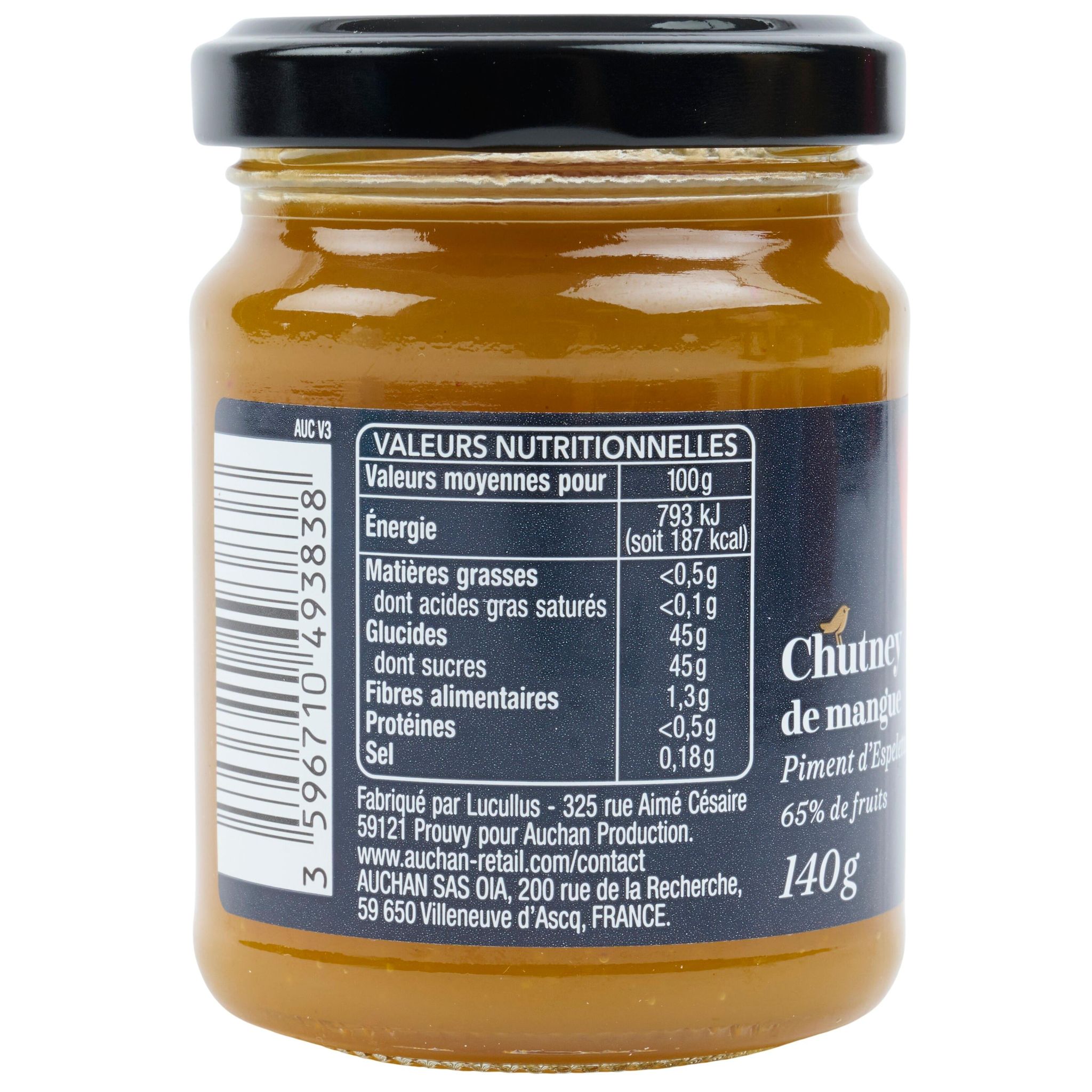 Voir la diapositive 2 : AUCHAN GOURMET Confit de mangues au piment d'Espelette 140g
