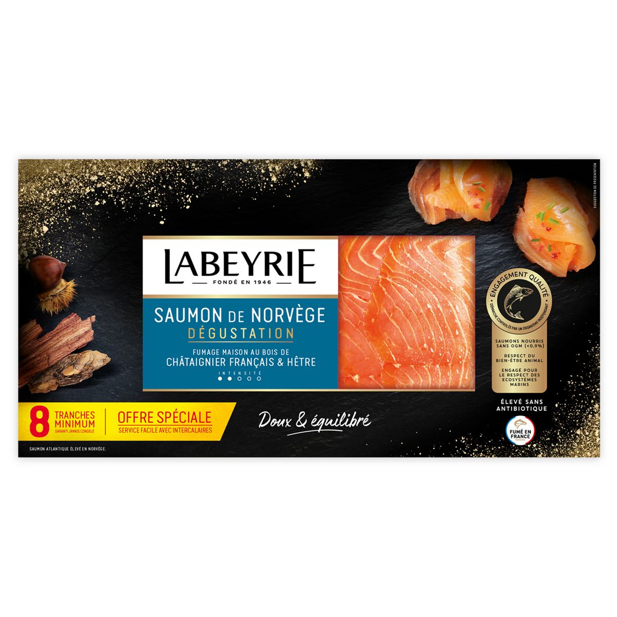 LABEYRIE Saumon de Norvège fumé maison au bois de châtaignier français & hêtre 8 tranches 290g