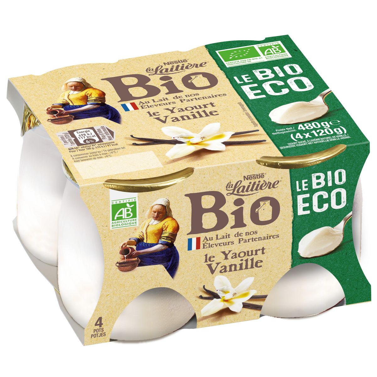 LA LAITIERE Yaourt bio à la vanille 4x120g