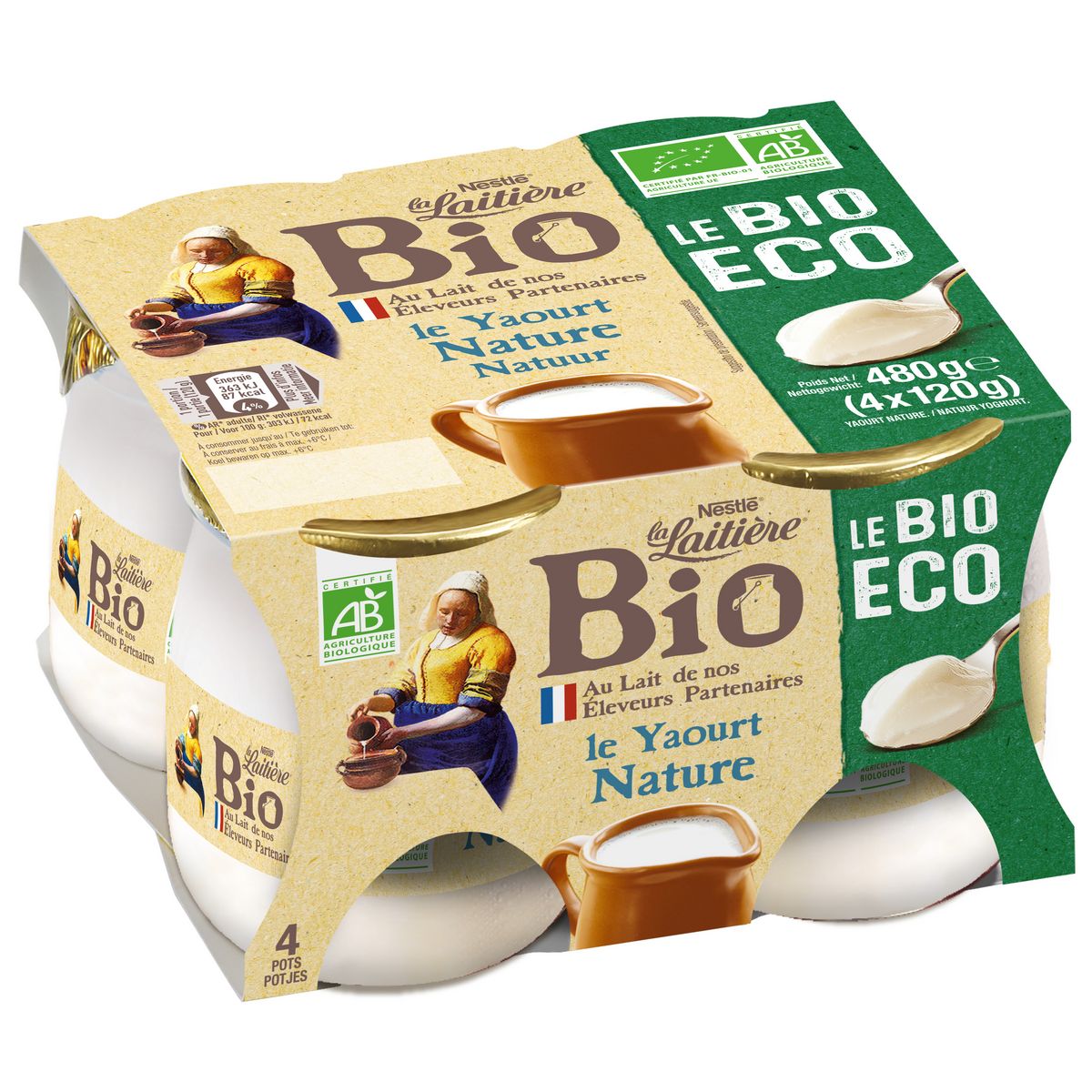 LA LAITIERE Yaourt nature bio 4x120g