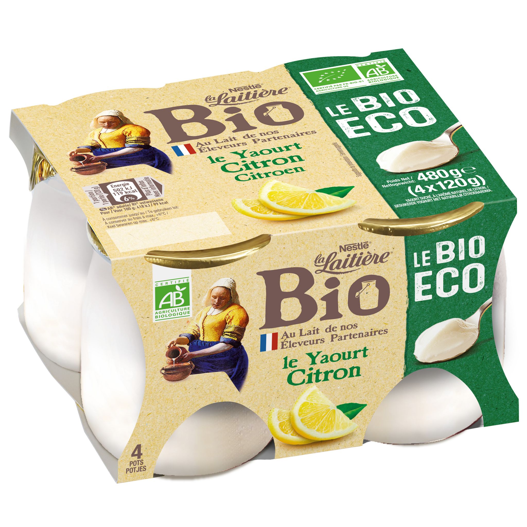 LA LAITIERE Yaourt au citron bio 4x125g