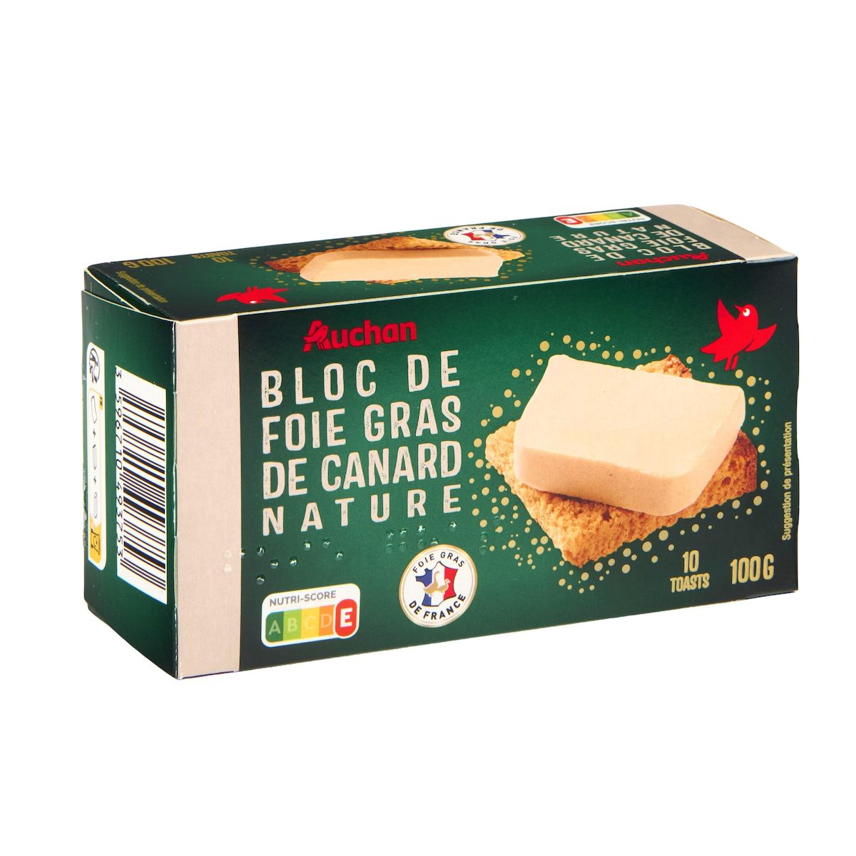 AUCHAN Bloc de foie gras de canard 3 parts 100g