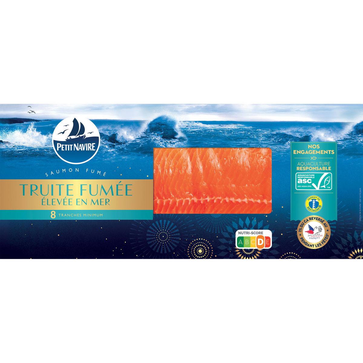 PETIT NAVIRE Truite fumée élevé en mer 8 tranches 220g